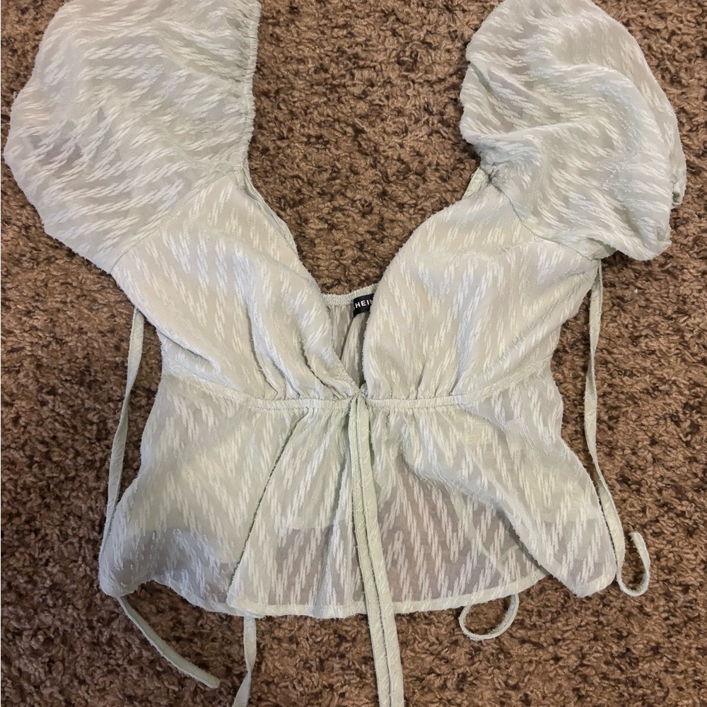 SHEIN Mint Puff Sleeve Blouse